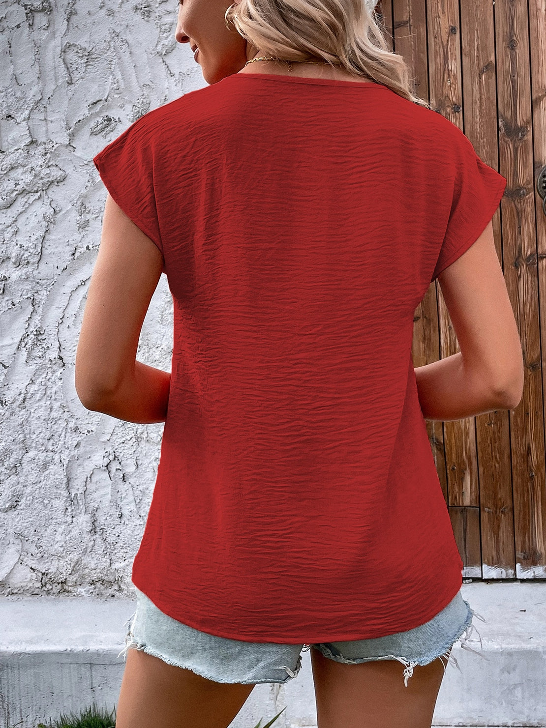 Solid Batwing Sleeve Blouse