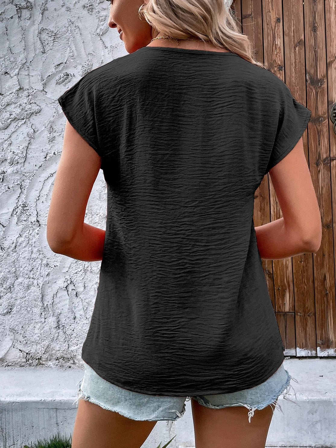 Solid Batwing Sleeve Blouse