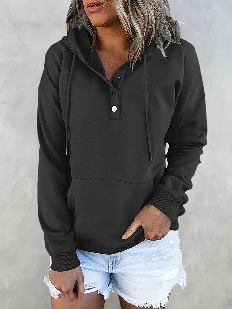Hotouch Solid Button Front Hoodie mit Tasche