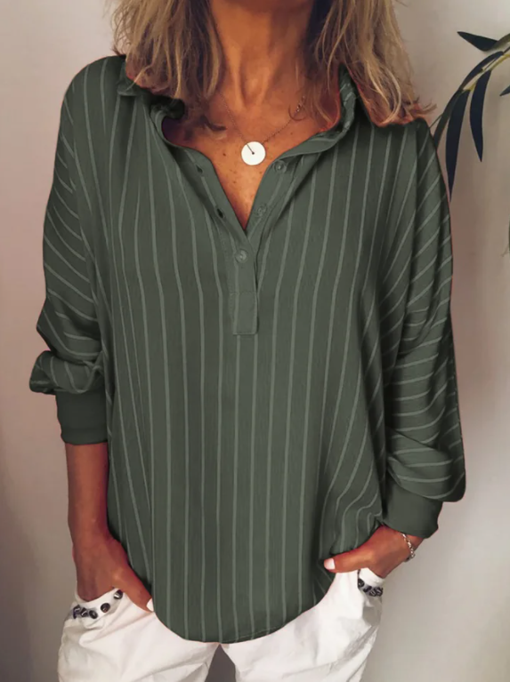 Long Sleeve Casual Stripes Printed Blouses&shirts