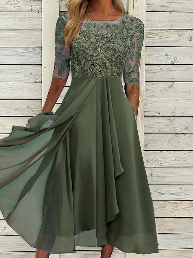 Round Neck Lace Swing Elegant Occasion Formal Wedding Guest Midi Prom Dress