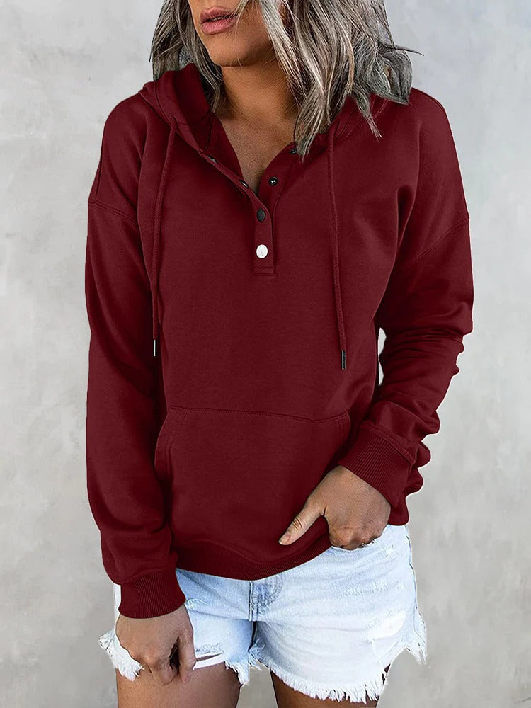 Hotouch Solid Button Front Hoodie mit Tasche