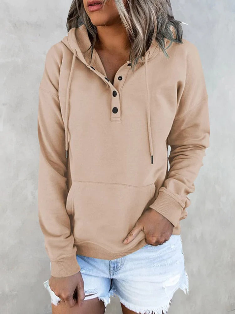Hotouch Solid Button Front Hoodie mit Tasche