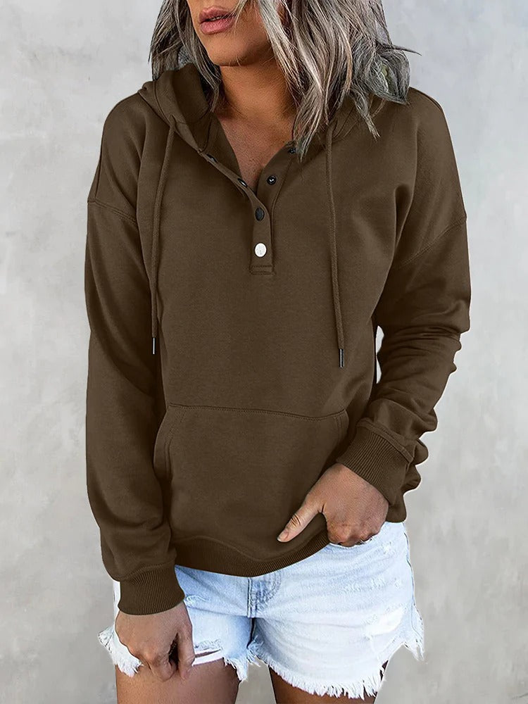 Hotouch Solid Button Front Hoodie mit Tasche