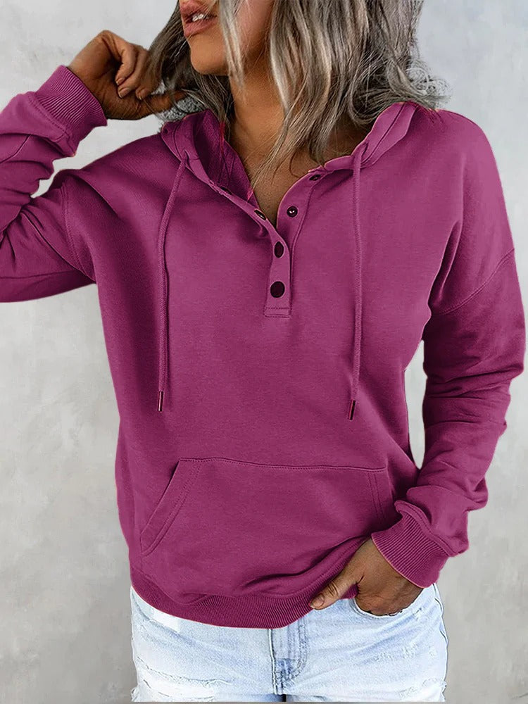 Hotouch Solid Button Front Hoodie mit Tasche