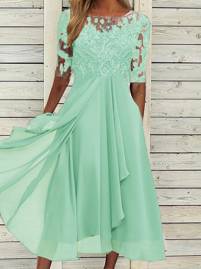Round Neck Lace Swing Elegant Occasion Formal Wedding Guest Midi Prom Dress