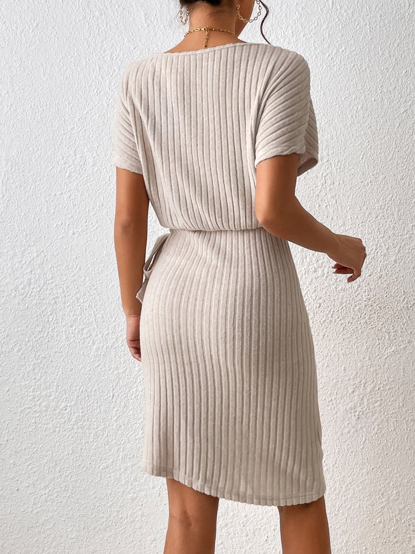 Frenchy Batwing Sleeve Knot Side Wrap Hem Dress