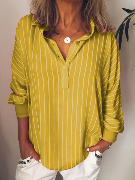 Long Sleeve Casual Stripes Printed Blouses&shirts
